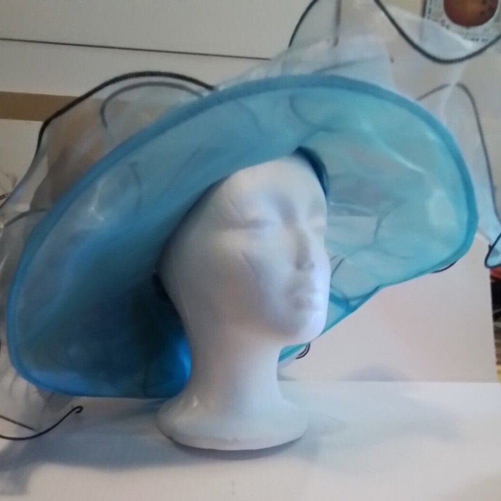 Light Blue Taffeta White Black Rim Large Rim Hat Mp